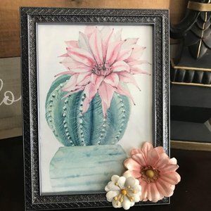 New “Flowering Cactus” Canvas Print in Sparkly Metal Frame with 3D Floral Detail